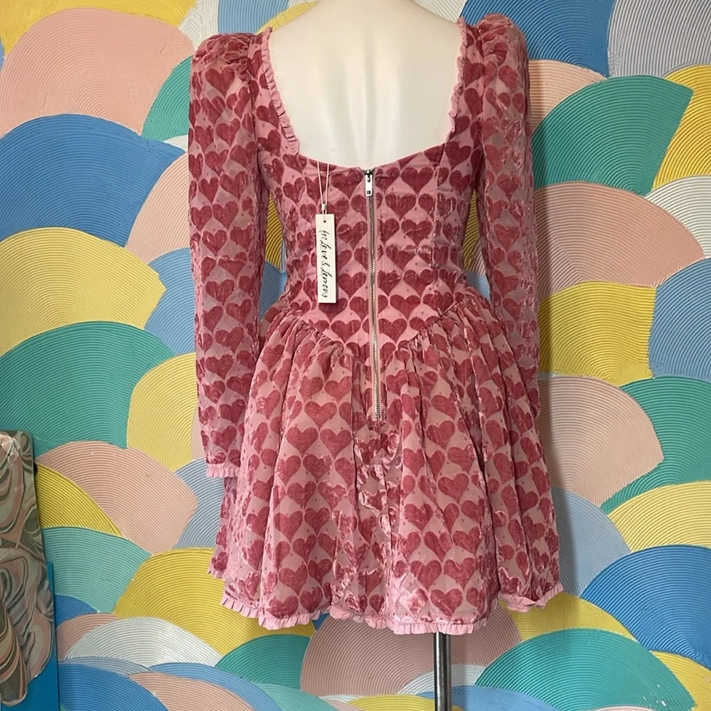 For Love and lemons Velvet pink heart Dress Theresa Mini Dress NWT - Picture 9 of 14